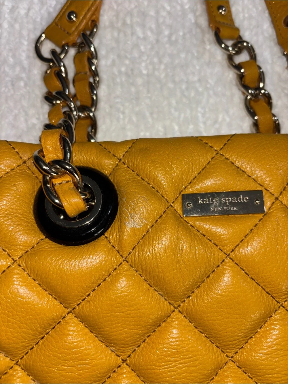 kate spade Quilted Mustard Yellow Leather Shoulder Bag with Chain Handles